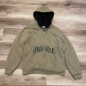 Vintage Y2K Quiksilver Fur Lined Sage Green Hoodie Full Zip Mens Large